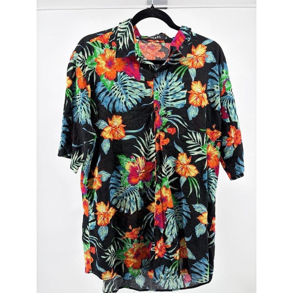 JOGAL Tropical‎ Print SS Camp Shirt Button Up Hawaiian-Style, Men's XL S230